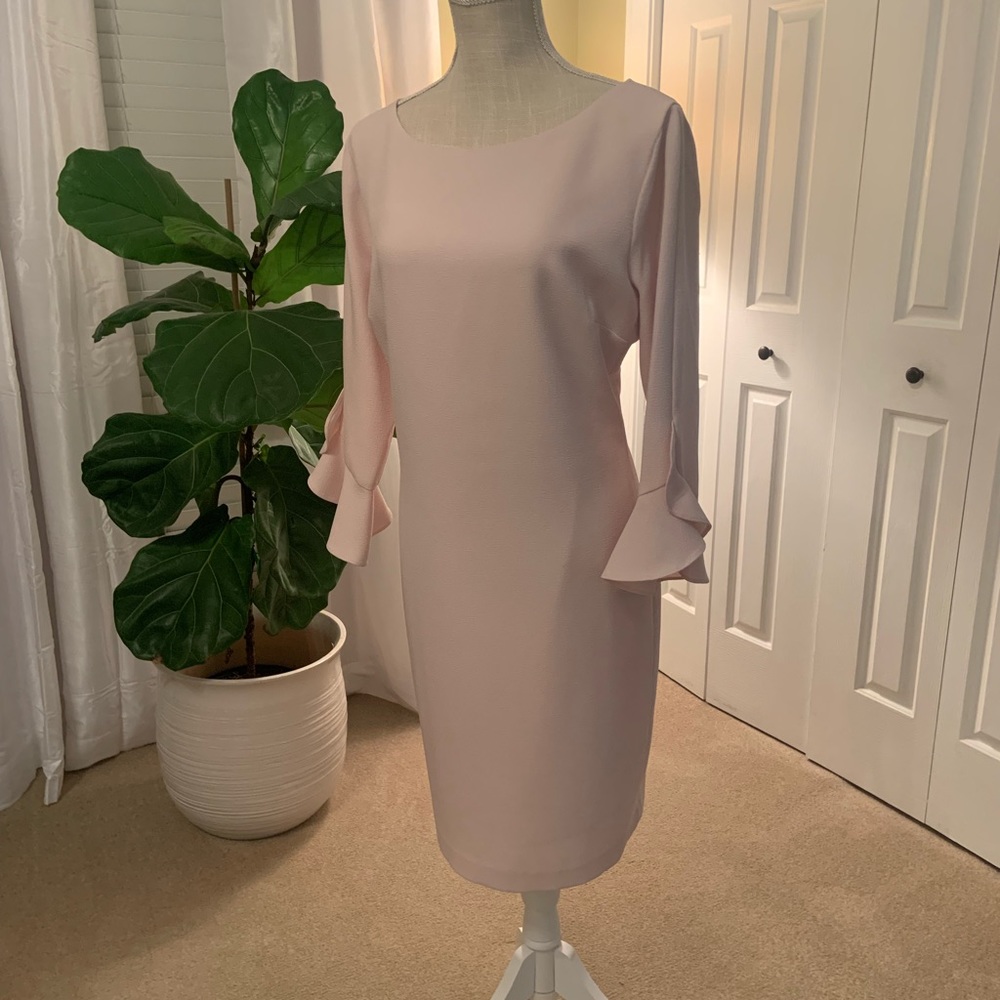 Karl Lagerfield shell pink sheath dress with tulip sleeves